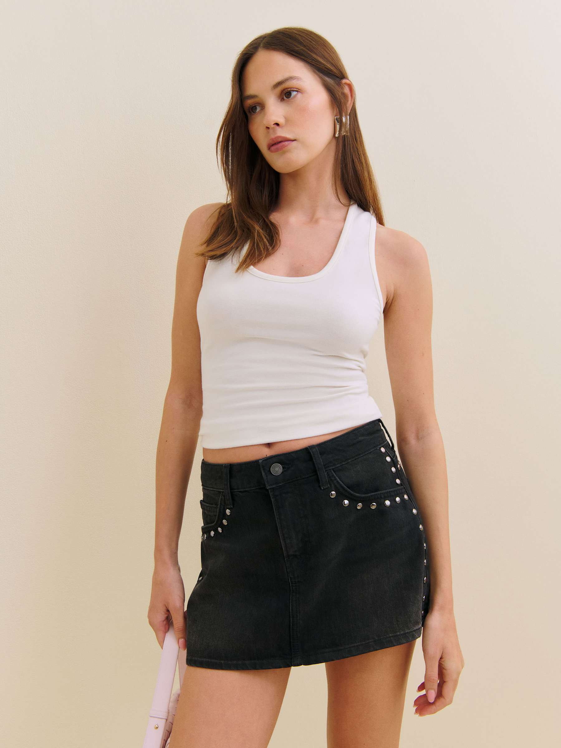 Hazel Low Rise Denim Mini Skirt | Reformation (Global)