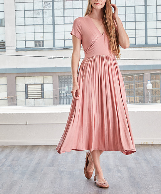 Hippie Chic Women's Casual Dresses Dark - Dark Dusty Pink Midi Dress - Women | Zulily
