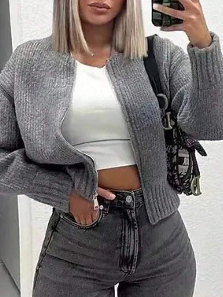 INAWLY Women's Casual Plain Cropped Knit Cardigan, Spring And Autumn,Long Sleeve Tops Fall Winter Cloth For Women | SHEIN