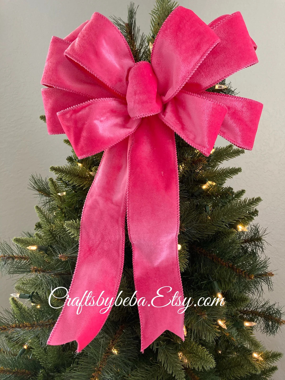 Pink Christmas Bow / Hot Pink Wreath Bow / Pink Velvet - Etsy | Etsy (US)
