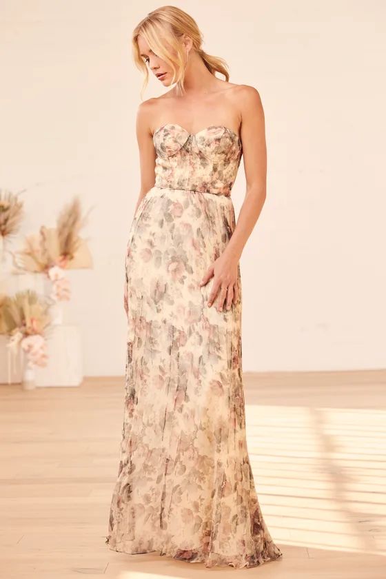 Most Beautiful Day Ivory Multi Floral Print Organza Maxi Dress | Lulus