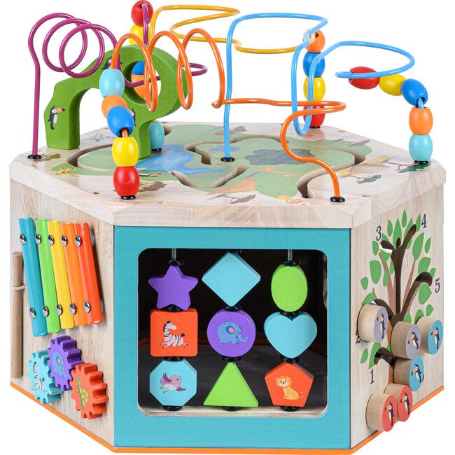 Preschool Play Lab Large Wooden Activity Learning 7-side Cube | Maisonette