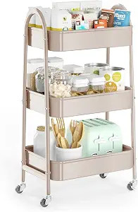 3 Tier Utility Rolling Cart, Metal Storage Cart with Handle and Lockable Wheels, Multifunctional ... | Amazon (US)