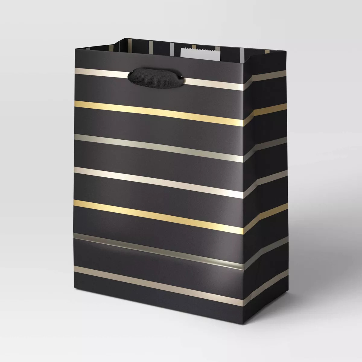 Metallic Striped Cub Christmas Gift Bag Black - Wondershop™ | Target