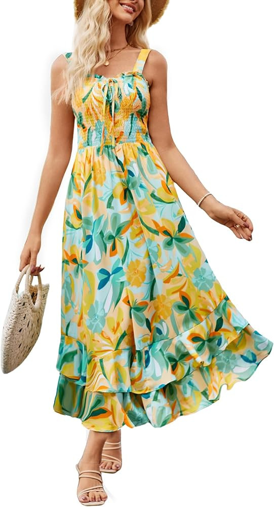 GRACE KARIN Women's 2026 Summer Floral Boho Dress Square Neck Strapped Swing A Line Sundress Beac... | Amazon (US)