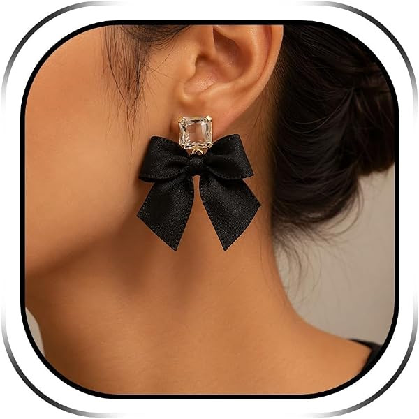 Bow Earrings for Women Black White Square Stud Tops for Parties and Gifts | Amazon (US)