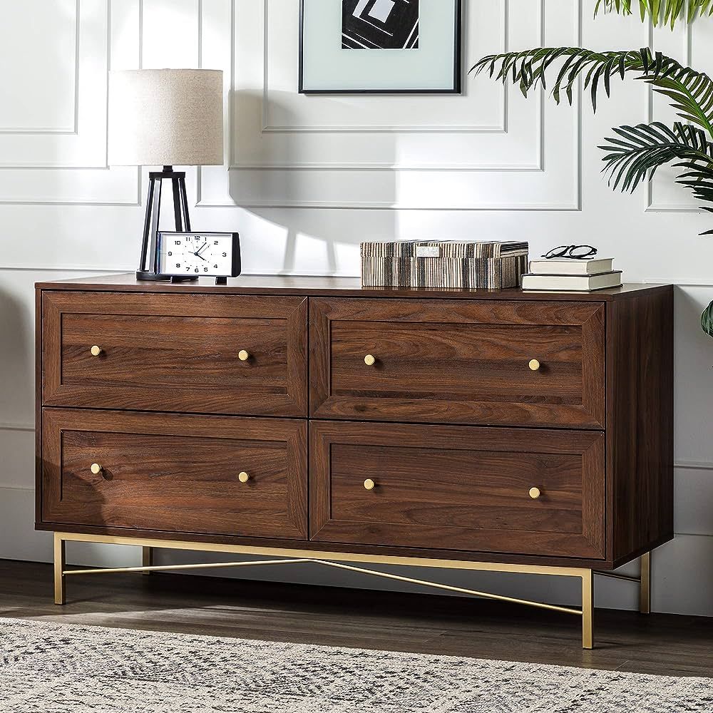 Walker Edison Morgan Contemporary Wood and Metal 4 Drawer Chest with Gold Accents, 56 Inch, Dark ... | Amazon (US)