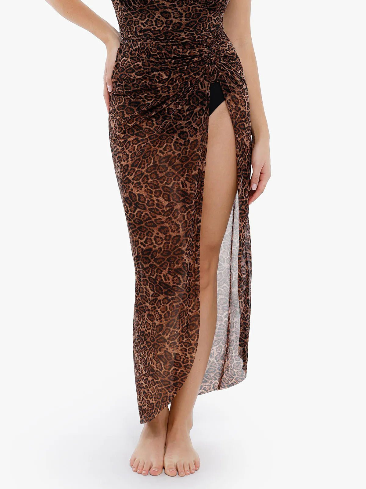 Shapewear Halter Tummy Control Swimsuit And Cover-Up Set - Coverup / Leopard / 3XL | Popilush