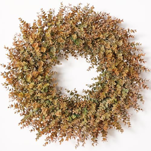 32" Large Fall Wreath for Front Door - Artificial Eucalyptus Leaves with Orange Seeds Outdoor Wre... | Amazon (US)