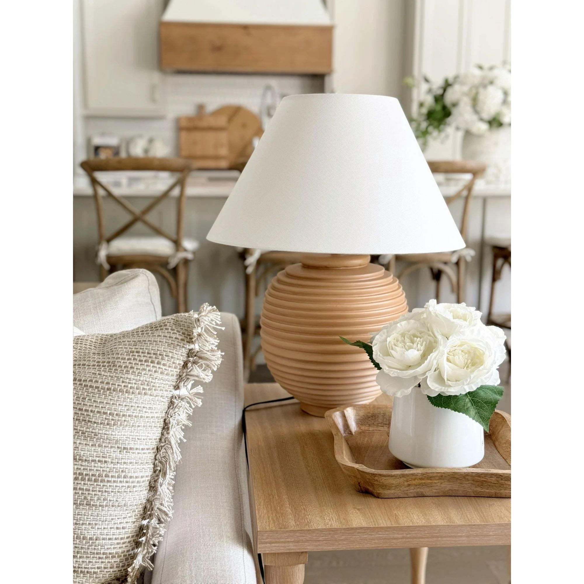 My Texas House 22" Natural Finish Ribbed Urn Table Lamp with White Empire Shade | Walmart (US)