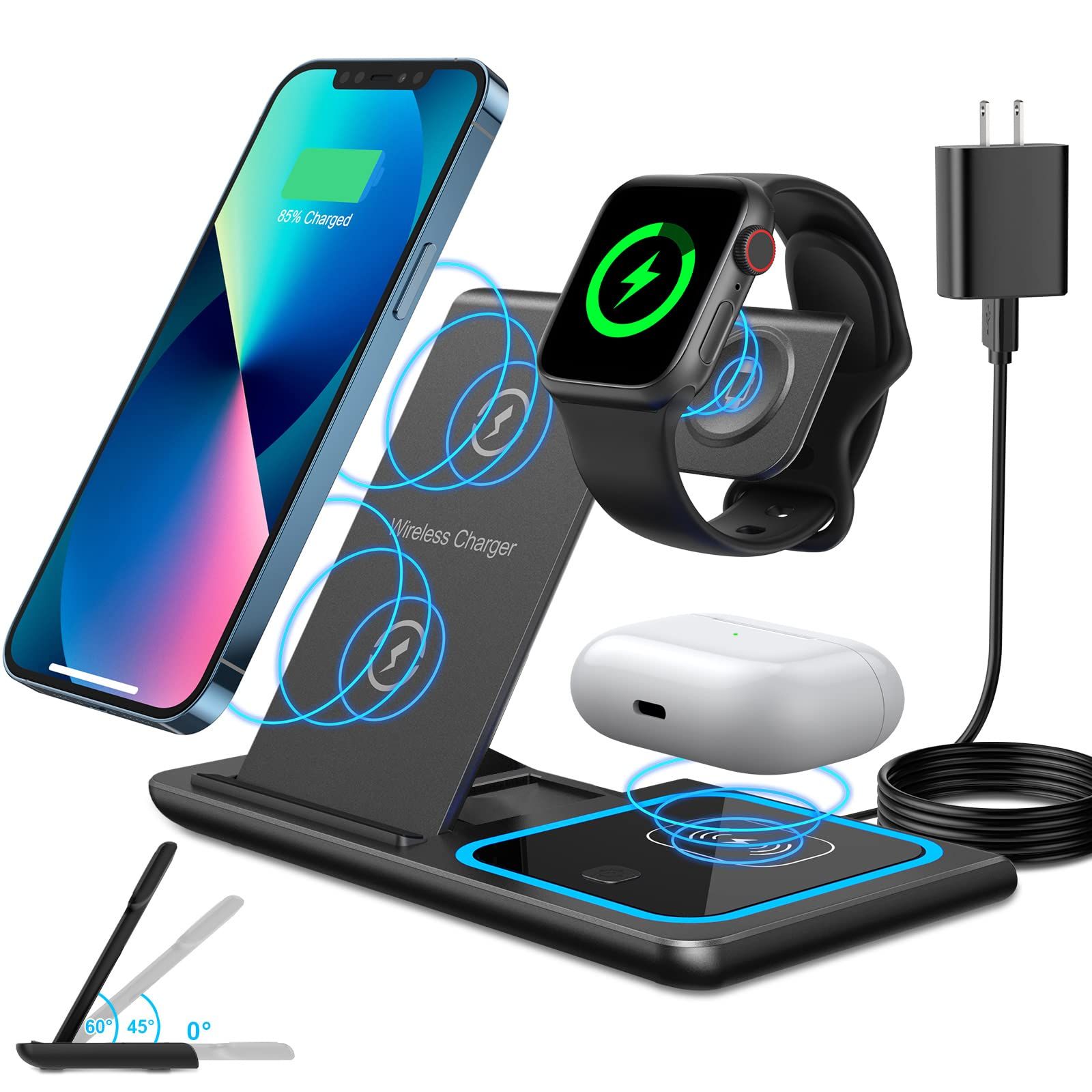 MAXFOX Wireless Charger 3 in 1, 18W Foldable Charging Station Compatible with iPhone 14 13 12 11/Plu | Amazon (US)