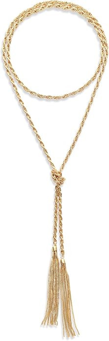 Lariatneck Long Tassel Necklace Y Shaped Adjustable Knot Chain Tassel Pendant for Women | Amazon (US)