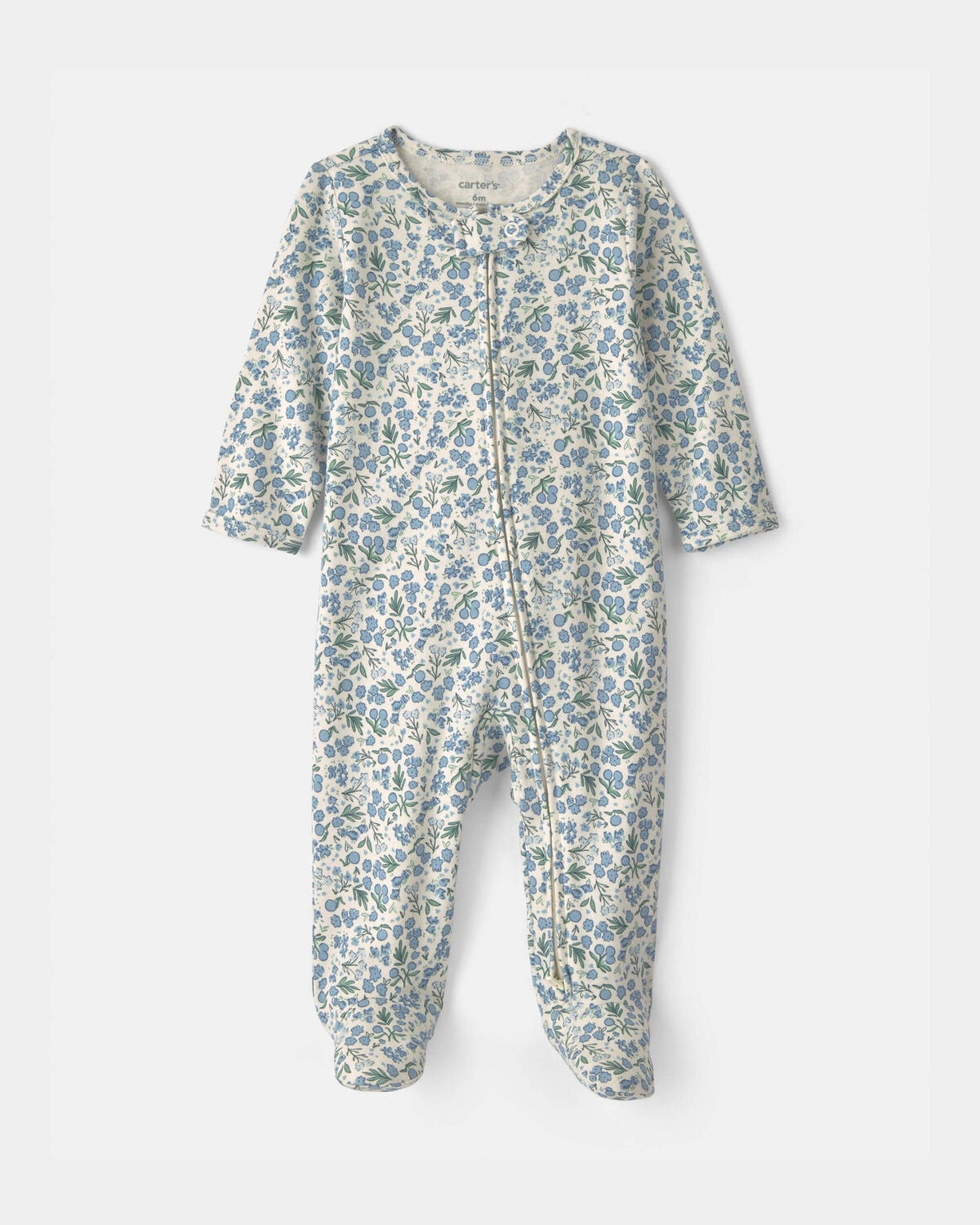 Baby Girl Floral 100% Cotton 2-Way Zip Sleep & Play Pajamas - Blue/Ivory | Carter's Inc