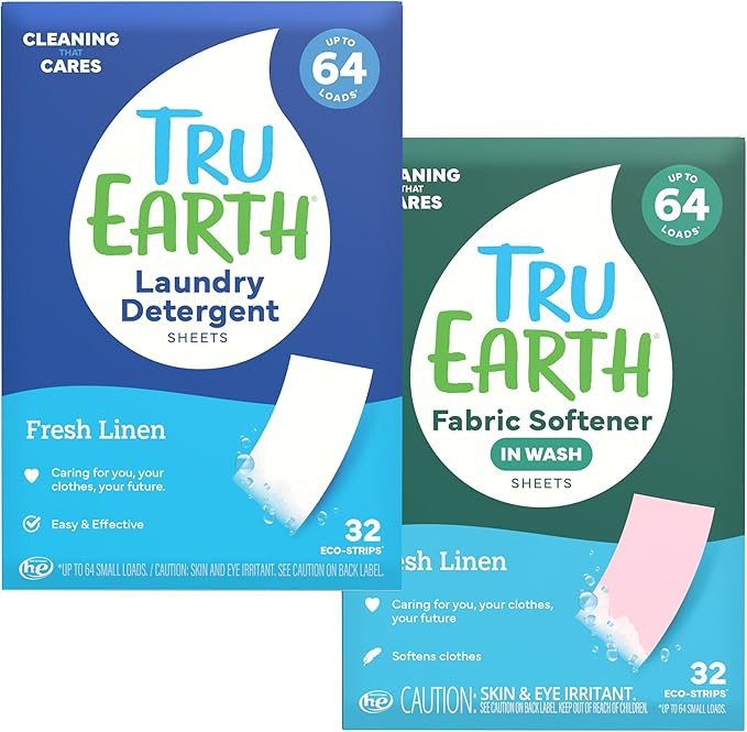 Tru Earth Laundry Sheets 32 Count (64 Loads) and Fabric Softener 32 Count (64 Loads) Fresh Linen ... | Amazon (US)