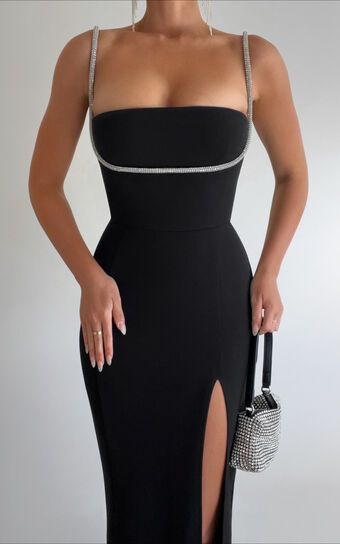 Sharley Midi Dress - Diamante Detail Pencil Dress in Black | Showpo (US, UK & Europe)