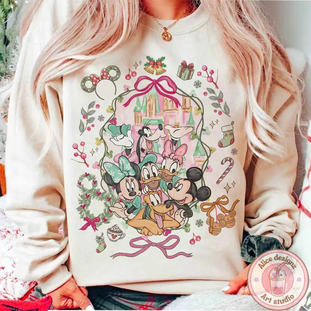Coquette Bow Disney Mickey & Friends Magic Kingdom Christmas T-shirt Sweatshirt, Mickey's Very Me... | Etsy (US)