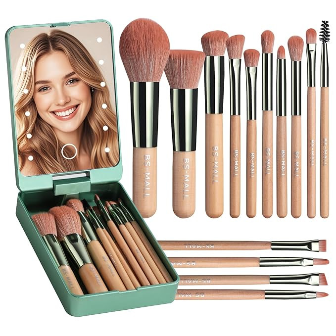 BS-MALL Travel Makeup Brush Set Foundation Powder Concealers Eye Shadows Makeup Set with LED ligh... | Amazon (US)