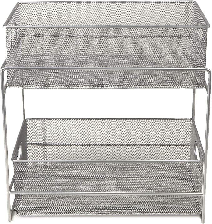 Mind Reader 2 Tier Metal Mesh Storage Baskets Organizer, Home, Office, Kitchen, Bathroom, Silver | Amazon (US)