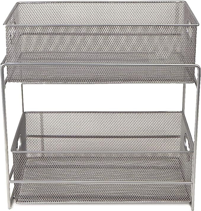 Mind Reader 2 Tier Metal Mesh Storage Baskets Organizer, Home, Office, Kitchen, Bathroom, Silver | Amazon (US)