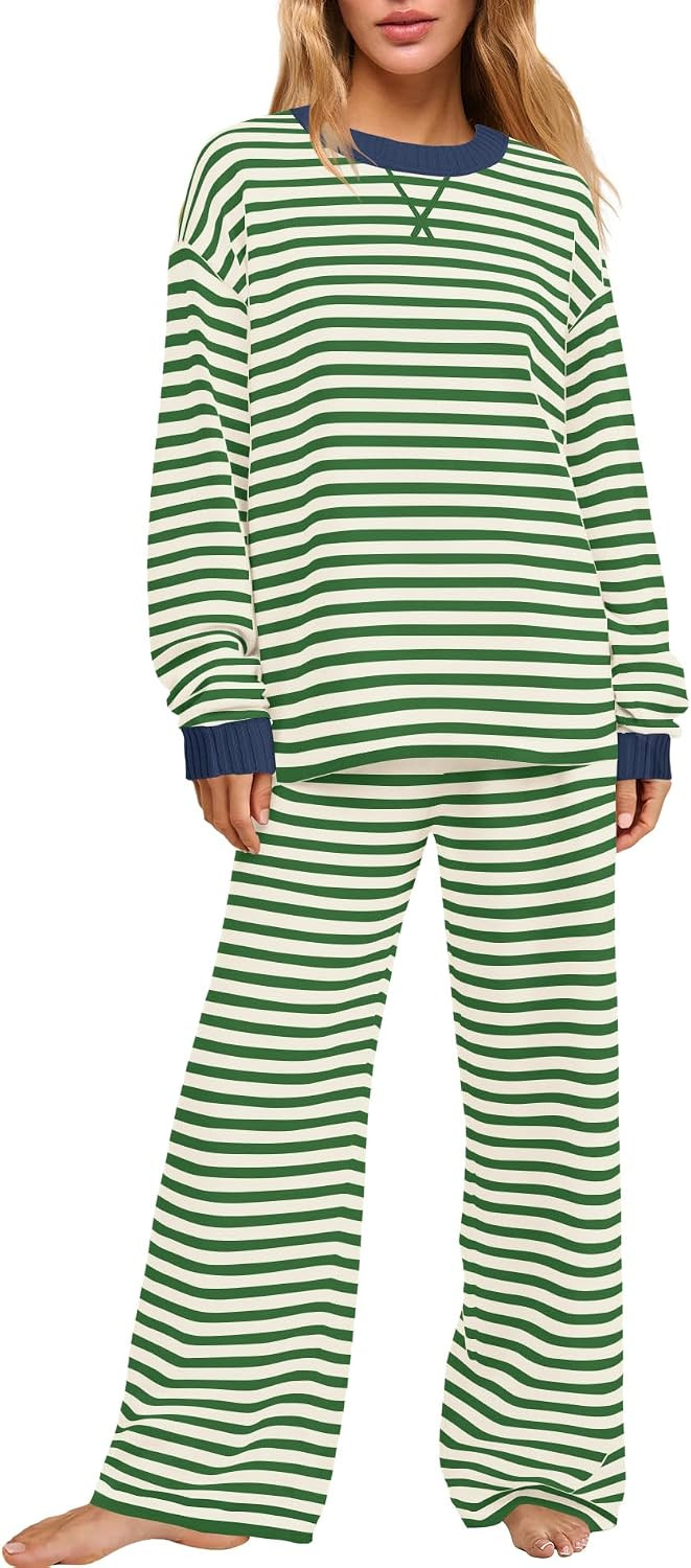 Yanekop Women Sweater Pants Set Striped Lounge Set Matching 2 Piece Outfits | Amazon (US)