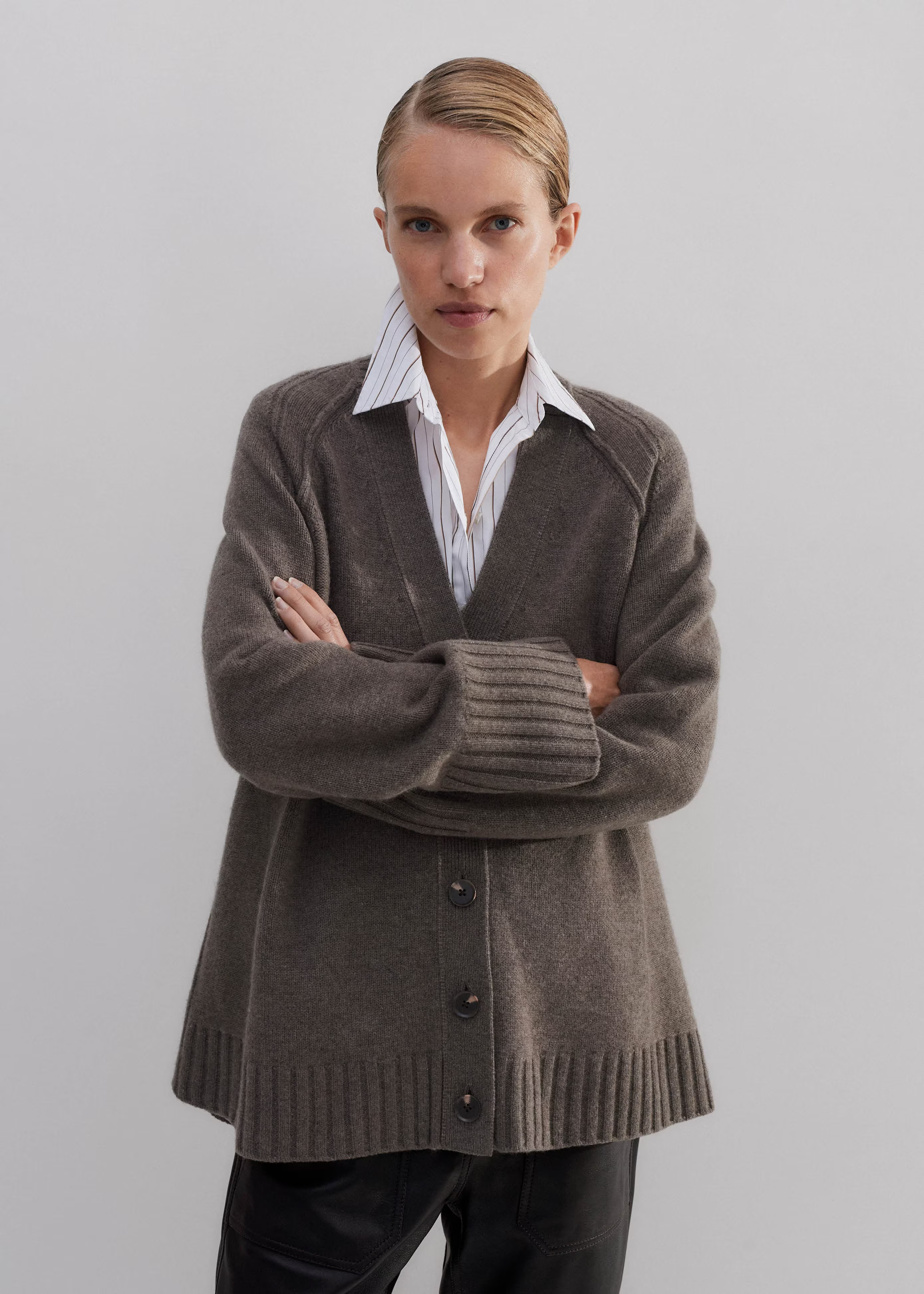 Women's Brown Merino Cashmere Swing Cardigan | ME+EM | ME+EM Global (Excluding US)