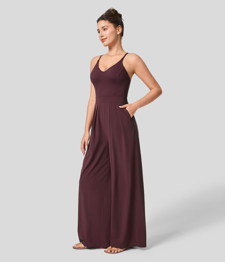 Women’s Breezeful™ Backless Side Invisible Zipper Pocket Wide Leg Quick Dry Resort Slip Jumps... | HALARA