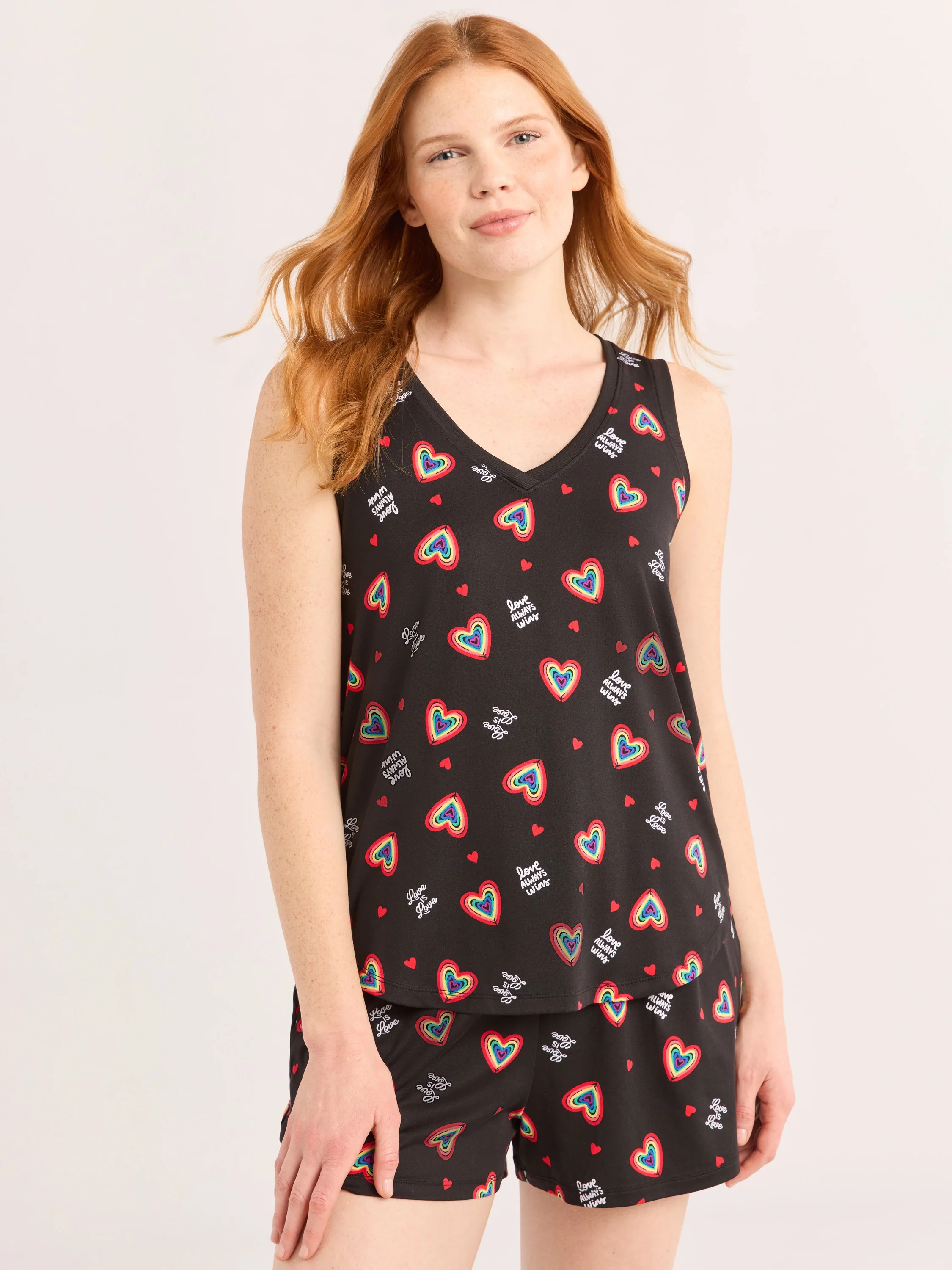 Joyspun Women's Printed Tank Top and Shorts Pajama Set, 2-Piece, Sizes XS-3X | Walmart (US)