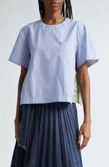 Sacai Stripe Mixed Media Top | Nordstrom | Nordstrom