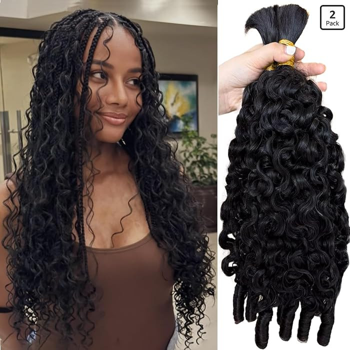 15A Human Braiding Hair for Boho Braids 120g 18 18 Inch 2 Bundles Water Wave 100% Unprocessed Bur... | Amazon (US)