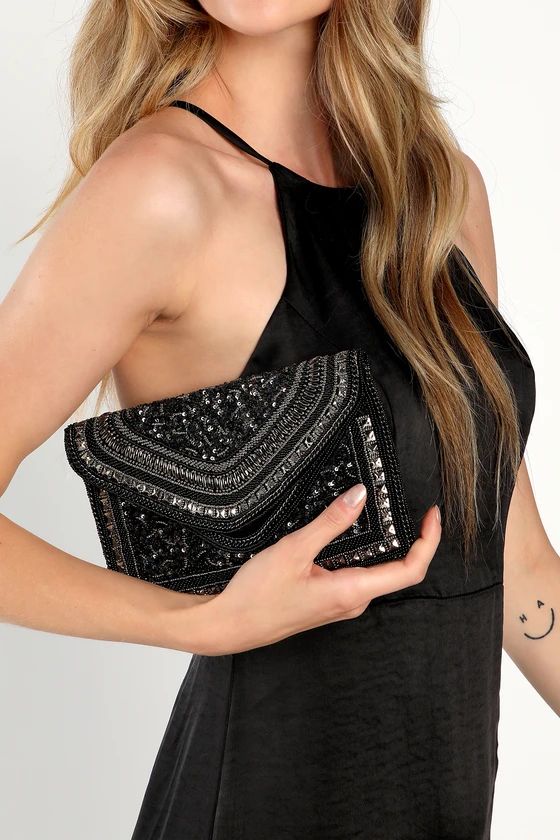 Made of Class Black and Silver Sequin Beaded Clutch | Lulus (US)