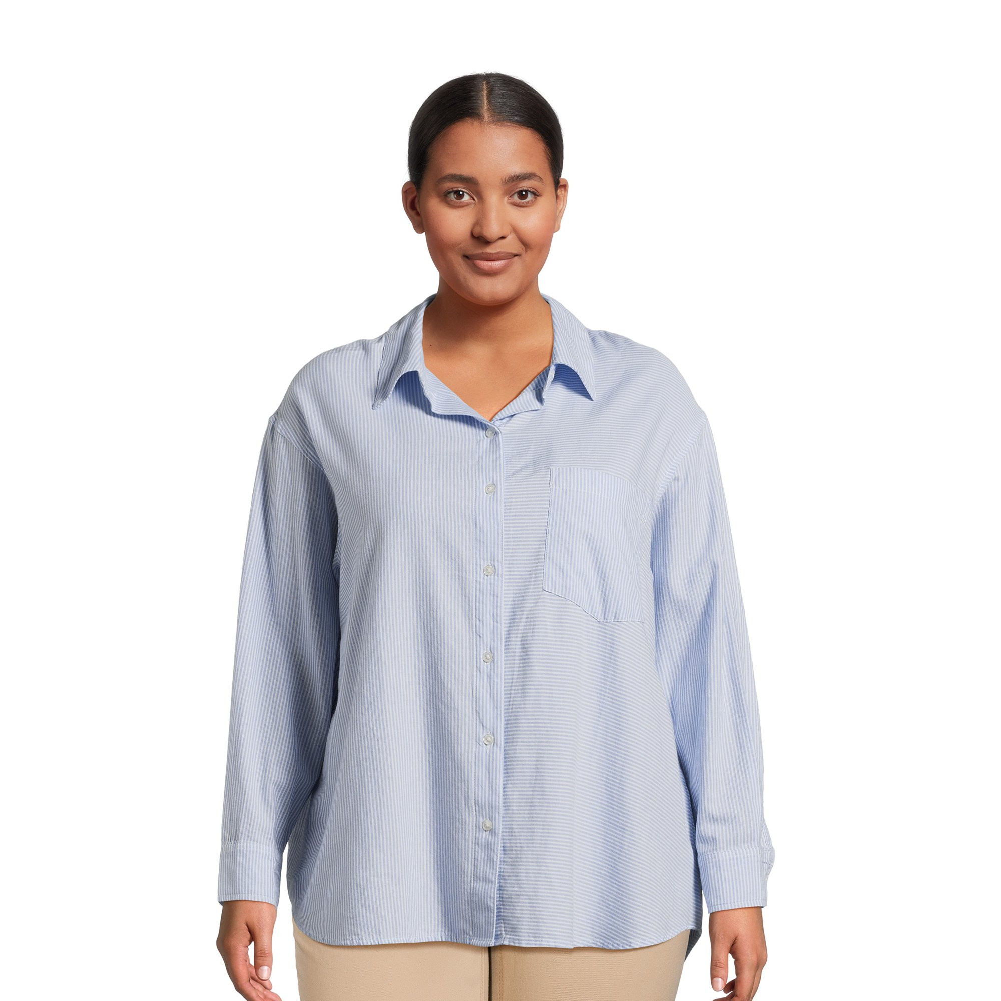 Terra & Sky Women's Plus Size Oversized Button Front Top, Sizes 0X-4X - Walmart.com | Walmart (US)