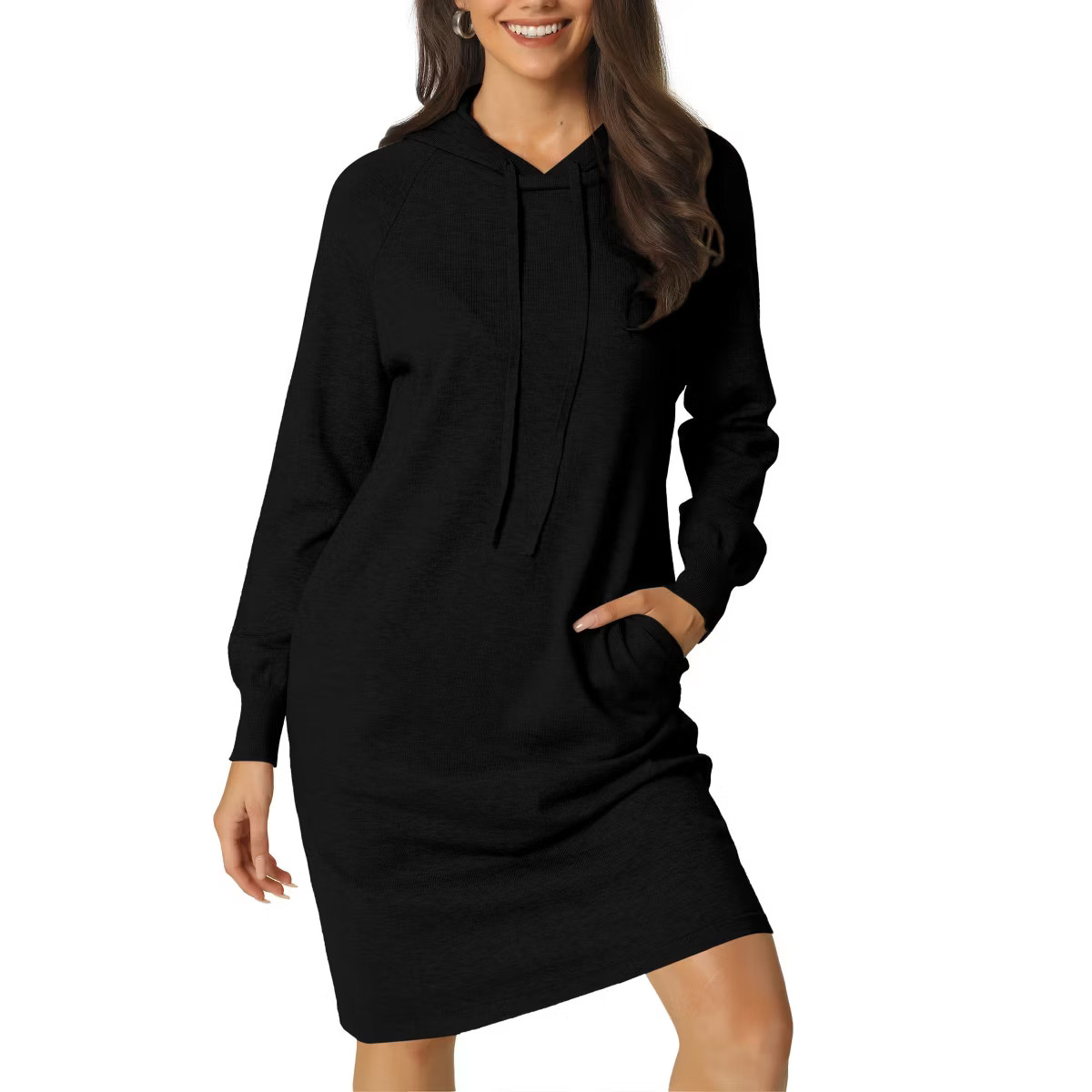 INSPIRE CHIC Womens' Casual Pullover Sweatshirt Long Sleeve Hoodie Dress with Pockets Black Small | Target