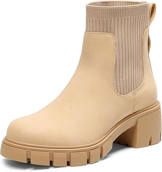 DREAM PAIRS Women's Elastic Chelsea Ankle Booties Fashion Lug Sole Platform Chunky Heel Slip on F... | Amazon (US)