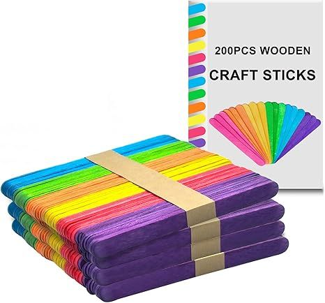 Colored Wooden Craft Sticks, 200PCS Rainbow Wooden Popsicle Sticks | Children's Handicrafts | Bul... | Amazon (US)