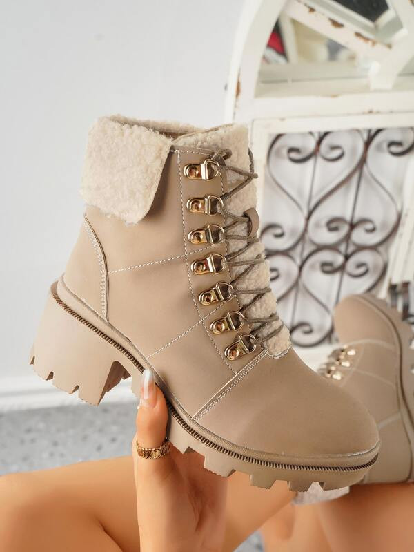 Two Tone Lace Up Front Combat Boots | SHEIN