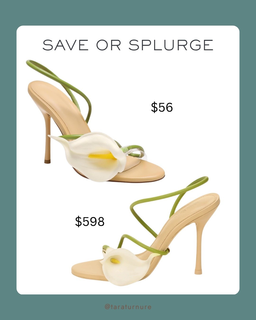 Save or splurge? 🌿✨

$56 vs $598 and honestly... they're giving the same vibe. Which one would you pick?

save or splurge, designer dupe, luxury look for less, floral heels, flower sandals, statement shoes, designer inspired heels, wedding guest shoes, spring fashion, summer fashion

#LTKWedding #LTKSeasonal #LTKSaleAlert