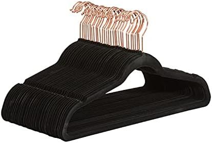 Amazon Basics Slim, Velvet, Non-Slip Suit Clothes Hangers, Black/Rose Gold - Pack of 30 | Amazon (US)