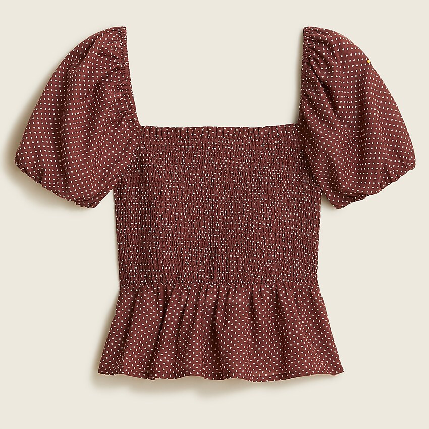 Squareneck smocked cotton voile top in dot | J. Crew US