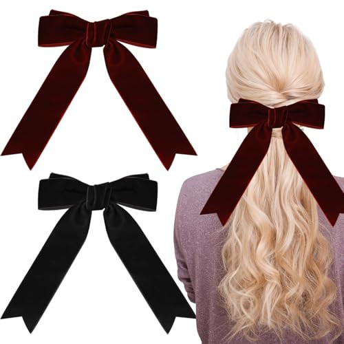 2Pcs Velvet Bow Hair Clip,Large Satin Ribbon Bow Hairpins,Bows Hair Barrettes Fastener French Hair Bows with Long Ribbon Vintage Party Hair Accessories Women Girls Gifts | Amazon (UK)