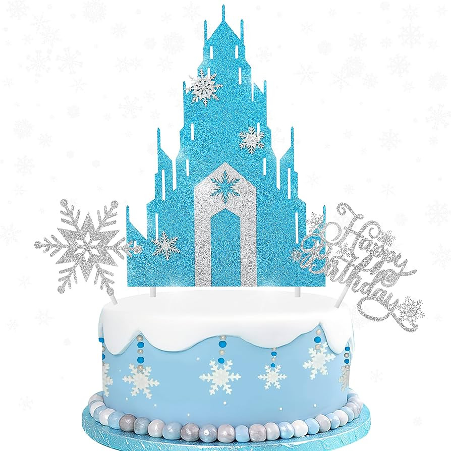 Frozen Castle Cake Topper 3Pcs Glitter Snowflake Cake Topper for Winter Wonderland Themed Birthda... | Amazon (US)