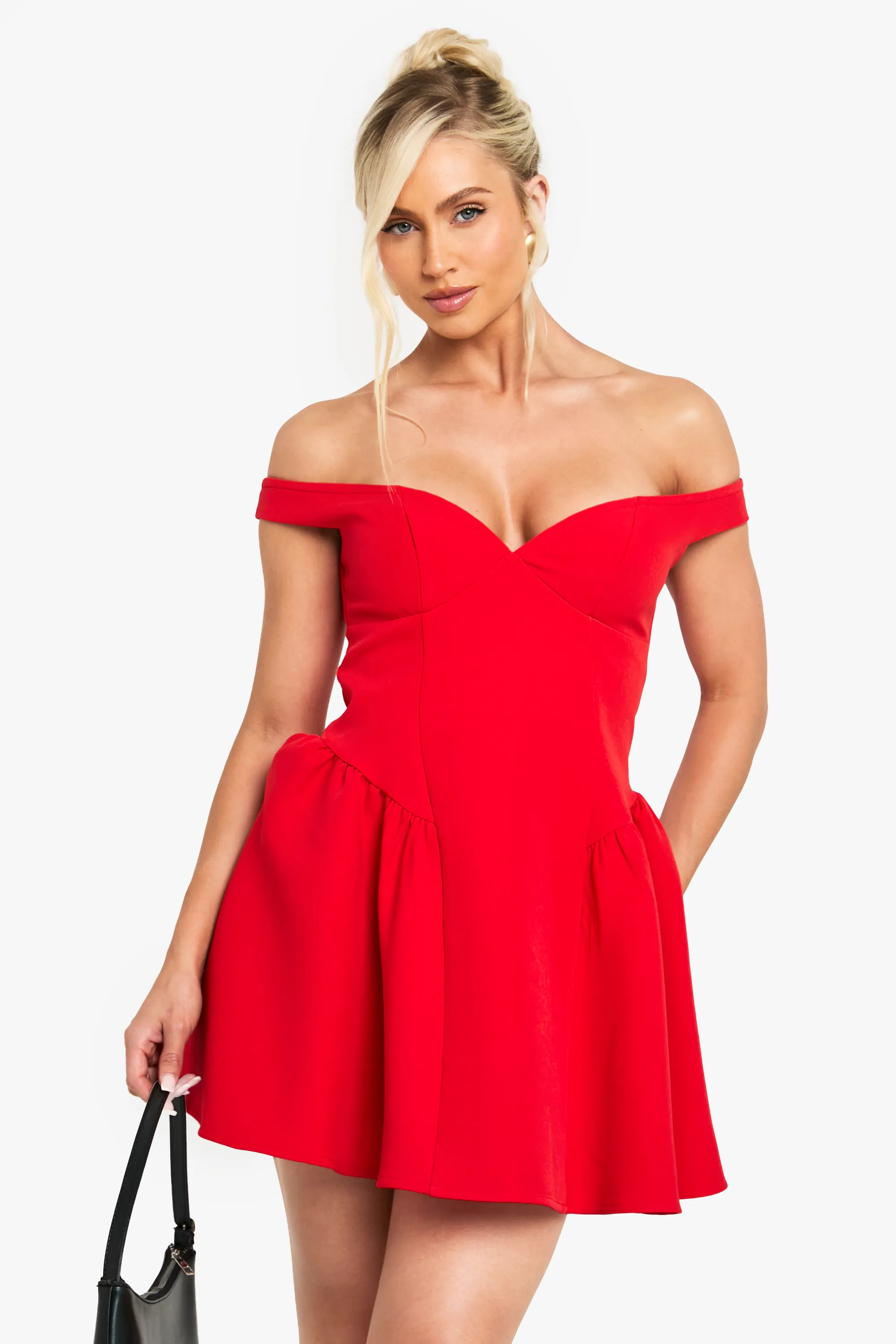 Dresses | Bardot Structured Volume Skater Mini Dress | boohoo | boohoo (US & Canada)