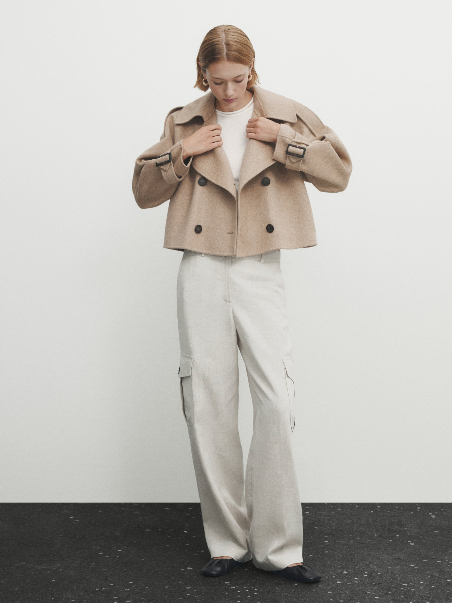 Cropped wool blend trench coat | Massimo Dutti US