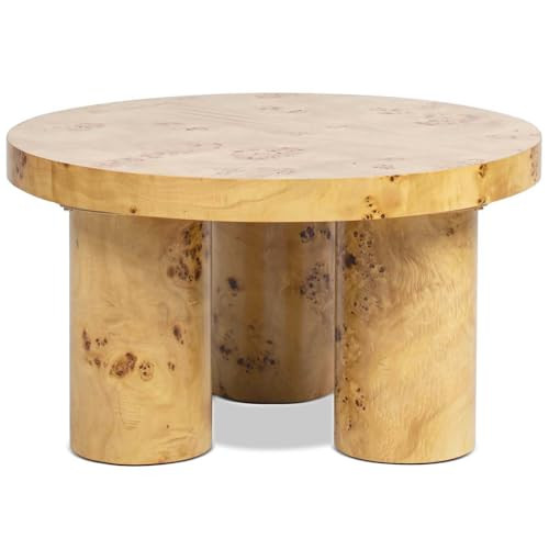 Nebula 28" Round Pillar Leg Coffee Table, Warm Natural Brown Burl Wood | Amazon (US)