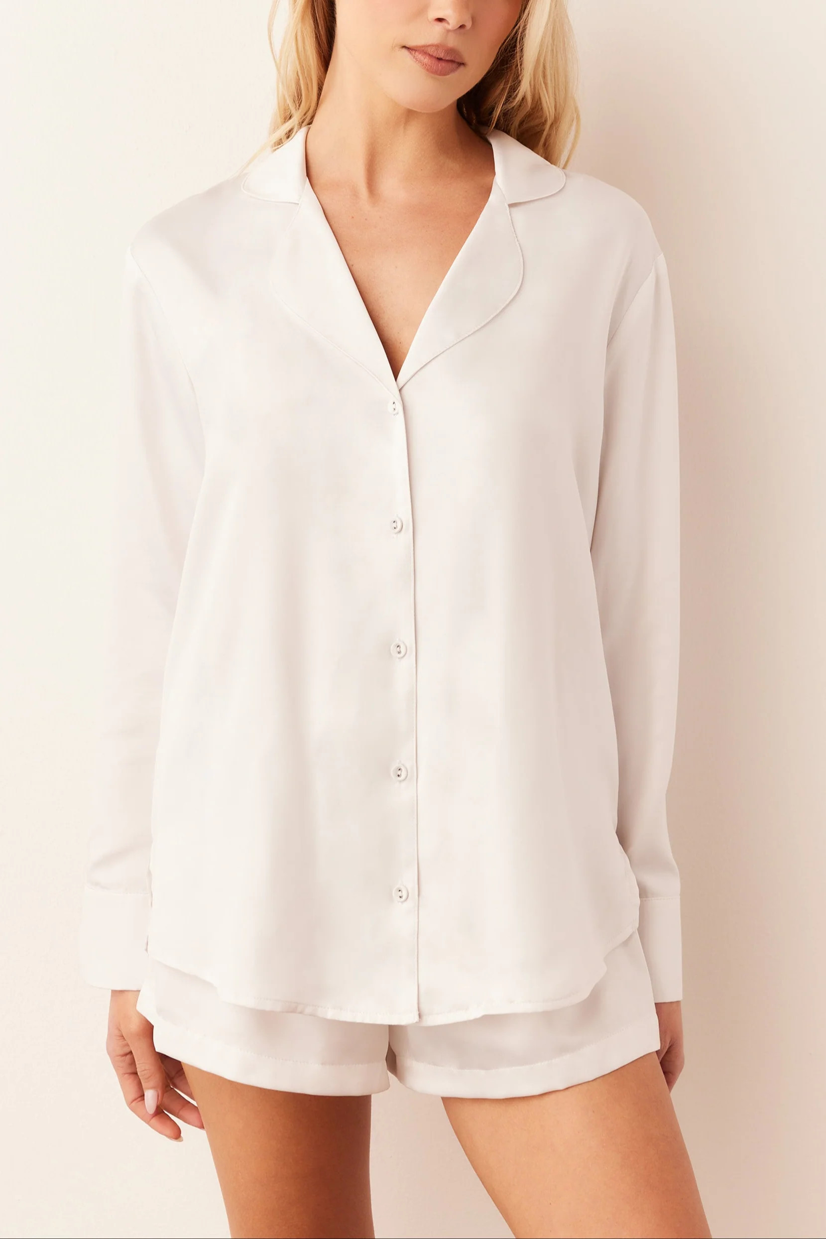 Charlotte Luxe Satin PJ Set in Blanc | MASONgrey