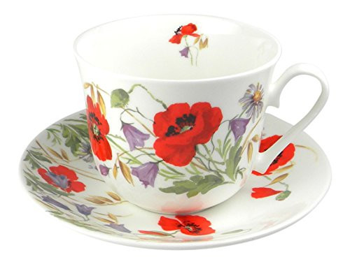 Roy Kirkham English Meadow Poppy Flower Breakfast Teacup and Saucer Set Fine Bone China | Amazon (US)