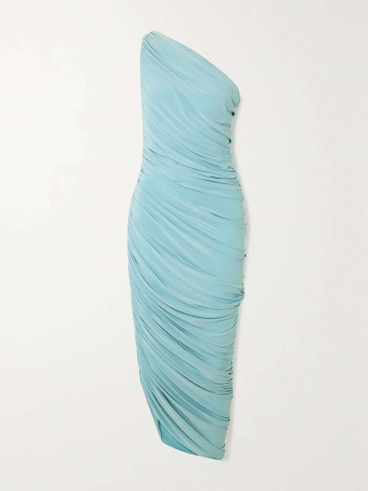 Norma Kamali - Diana One-shoulder Ruched Stretch-jersey Dress - Blue | NET-A-PORTER (US)