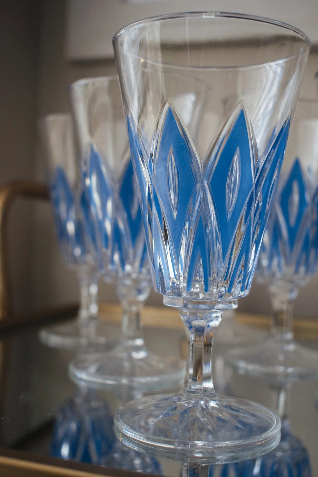 Vintage 1950s VMC Reims French Harlequin Crystal Diamond Cut Wine Glasses - Etsy | Etsy (US)