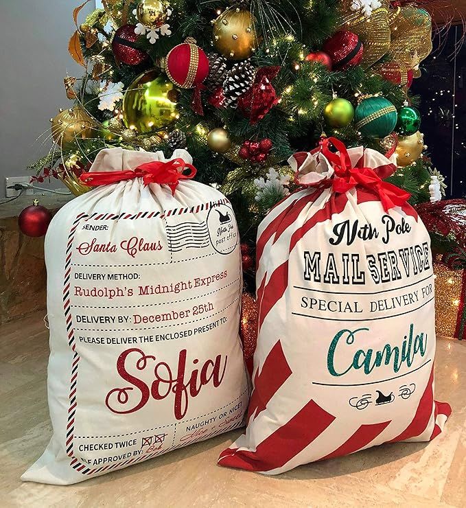 Santa Sack Personalized Bags Christmas Large Santa Sacks for Kids [2-Pack], Holidays Xmas Gifts C... | Amazon (US)