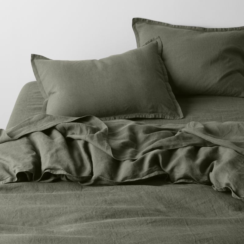 New Natural EUROPEAN FLAX -Certified Linen Burnt Green Full/Queen Duvet Cover + Reviews | Crate &... | Crate & Barrel
