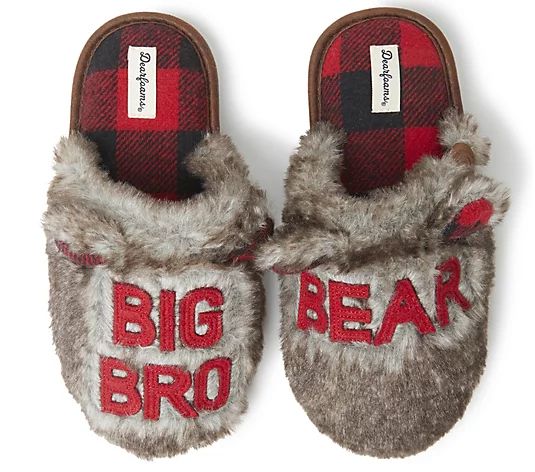 Dearfoams Kid's Big Bro Bear Plaid Slippers - QVC.com | QVC